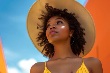 portrait of african american woman yellow hat