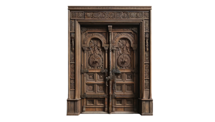 Old vintage wooden door isolated on white background
