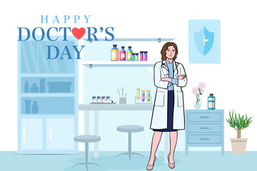 Vector banner of National Doctors Day. International holiday, congratulations.