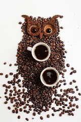 Coffee beans are laid out form Owl