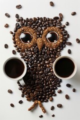 Coffee beans are laid out form Owl