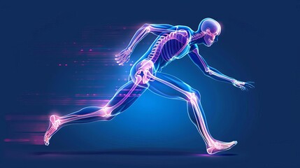 orthopedic insight xray vision of running mans bones and joints abstract concept illustration