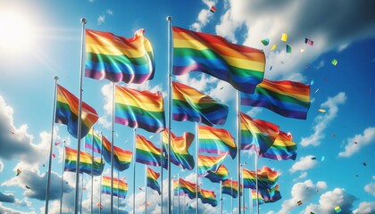 Der blaue Himmel ist voller Regenbogenfahnen,  Pride, LGBT Community