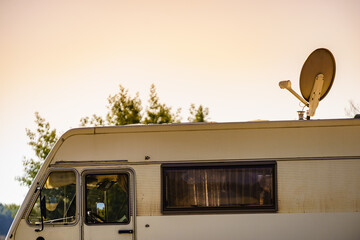 Satellite dish on roof of motor home