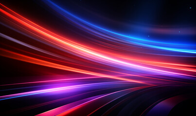  Abstract background with colorful light streaks on a dark blue and red background, high-speed road effect, fast motion blur lines, speed concept.