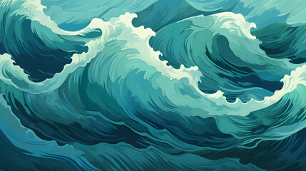 the ocean represented in a canvas full of teal color waves abstract geometric pattern graphics poster background