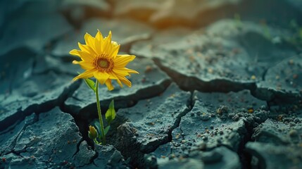 Yellow flower. Growing from the cracked soil