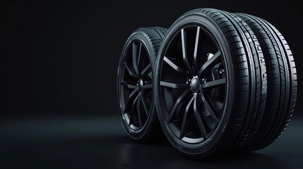 sleek black car tires on dark background automotive parts advertising concept