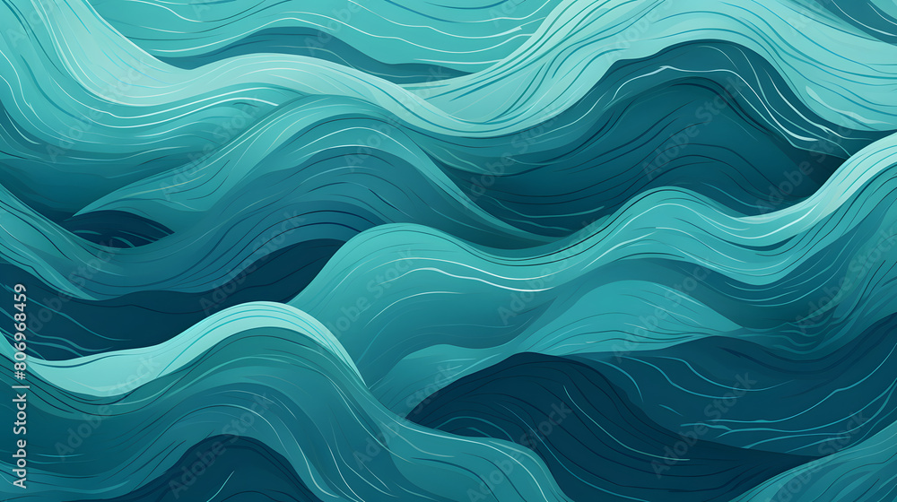 Poster the ocean represented in a canvas full of teal color waves abstract geometric pattern graphics poste