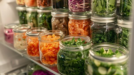 Fresh produce and condiments neatly arranged in a refrigerator, highlighting a lifestyle focused on health and organization.