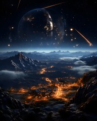 Fantasy alien planet in deep space. 3D rendering illustration.