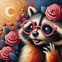 Conceptual abstract painting of a raccoon.	