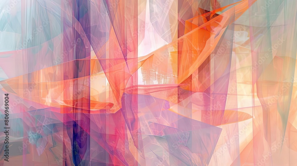 Poster abstract composition with transparent layers and ethereal colors featuring a red and white striped p