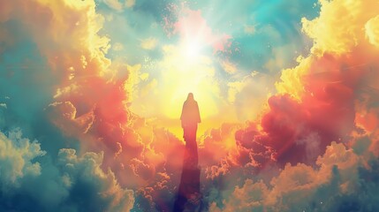the ascension of jesus christ rising to heaven in glorious light christian digital painting