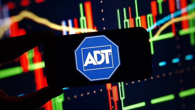 Konskie, Poland - March 17, 2024: ADT company logo displayed on mobile phone