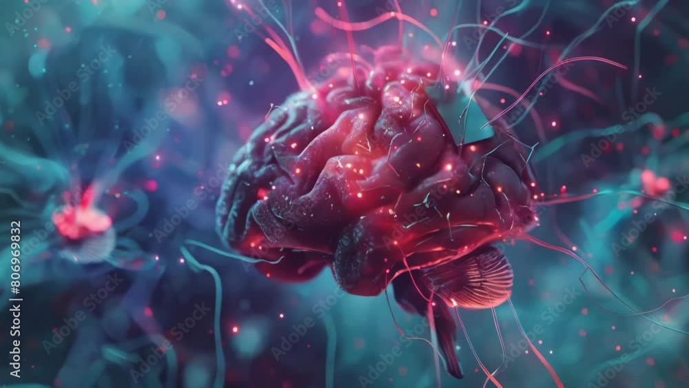 Poster a brain with a box on it is surrounded by a bunch of wires