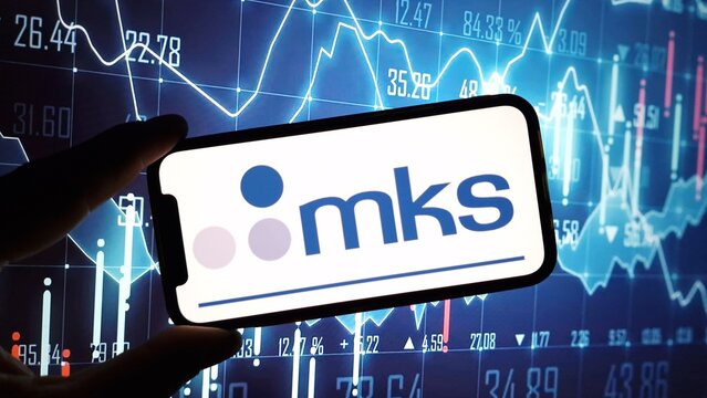 Konskie, Poland - March 17, 2024: MKS Instruments company logo displayed on mobile phone