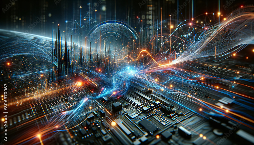 Poster a futuristic and highly detailed image of a technological dashboard with glowing digital lines and g