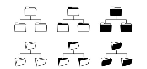 File management concept. Computer files directory, line pattern. Folders organised in a system of storage. Scheme made from empty maps. Folder with network. Computing map. Data storage.