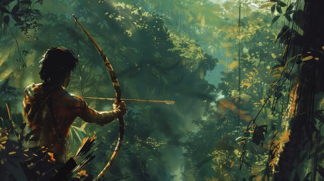 yanomami tribe hunting in the dense amazon rainforest digital painting