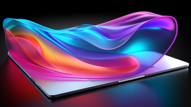 A vibrant laptop computer adorned with a colorful design on the cover - Powered by Adobe
