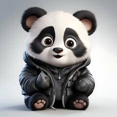 3d rendered illustration of a panda cartoon character with leather jacket