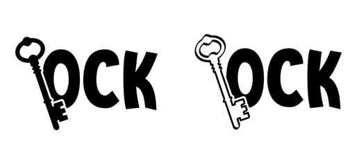 Cartoon slogan lock with key symbol. Open house. For open or unlock the door.