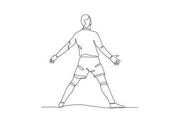 One continuous line drawing of young Football players celebrating. Football freestyle sport concept. Single line draw design vector illustration
