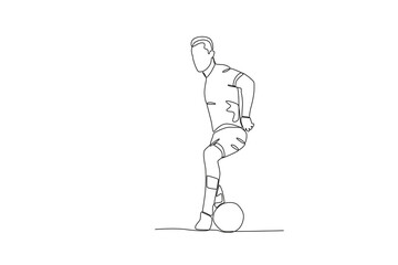 One continuous line drawing of young The football player is outwitting the opponent. Football freestyle sport concept. Single line draw design vector illustration
