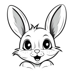 A cute Rabbit smile  black line black and white clipart isolate white background