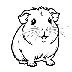 A cute Guinea pig smile  black line black and white clipart isolate white background