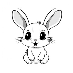 Obraz premium A cute Rabbit smile black line black and white clipart isolate white background