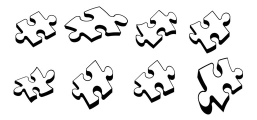 jigsaw, puzzle pieces connection line pattern. Puzzel piece icon or pictogram. Cartoon vector outline. Autism logo or symbol. Dubbele platte puzzels grid. Teamwork concept. Mosaic sign. Game print