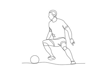 One continuous line drawing of young The football player is outwitting the opponent. Football freestyle sport concept. Single line draw design vector illustration

