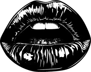 Mouth gothic tattoo icon, y2k aesthetic, vector 90s vintage glam, black and white urban print. Monochrome vintage photocopy effect. Vector illustration for grunge punk surreal poster