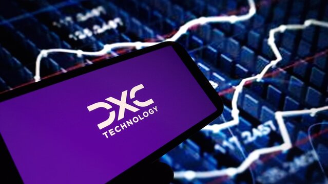 Konskie, Poland - March 17, 2024: DXC Technology company logo displayed on mobile phone
