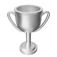 3d realistic silver trophy cup. Stock vector illustration on isolated background.