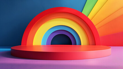 Obraz premium Single Colorful Rainbow Podium for display product template background.