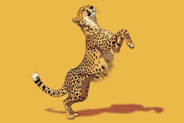An energetic cheetah engaging in the popular floss dance with vibrant colors and playful vibes.