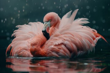 A stunning flamingo poses elegantly in a vibrant tutu, exuding beauty and grace.