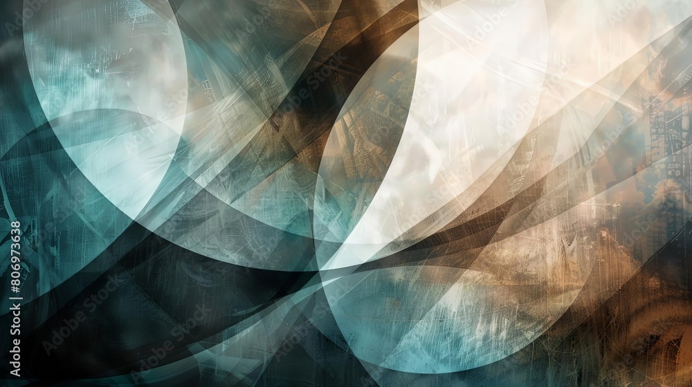 Poster abstract composition with transparent layers and interstellar tones featuring a circular object, a s