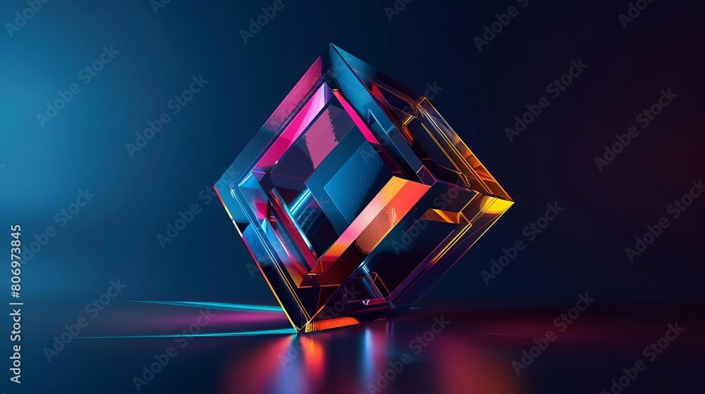 Poster abstract colorful geometric shape on a dark background modern 3d render design