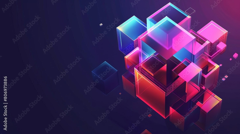 Poster abstract colorful geometric shape on a dark background modern 3d render design