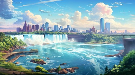 waterfall in yosemite  Detailed vibrant illustration of Niagara Falls.