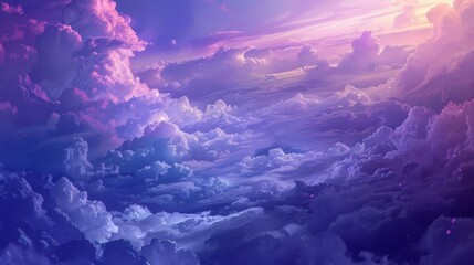 abstract fantasy landscape with purple cumulus clouds aesthetic background illustration