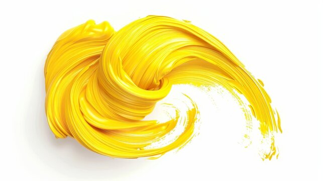 abstract yellow brush stroke twisted shape on white background 3d rendering modern art illustration