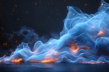 Ethereal Blue Energy Waves on a Starry Background