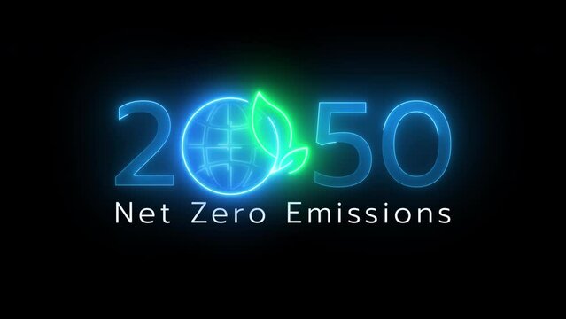 Net zero emissions by 2050 to change climate and net zero greenhouse gas emissions target. Sustainable development and green business concept. Animation of net zero icon on transparent background.