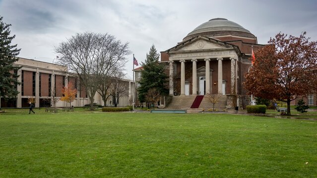 Hendricks Chapel stands as a beacon of tradition and tranquility at the heart of Syracuse University's campus, its graceful silhouette rising against the backdrop of the surrounding campus buildings.
