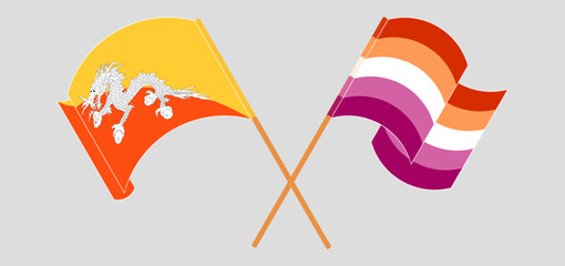 Fototapeta premium Crossed and waving flags of Bhutan and Lesbian Pride